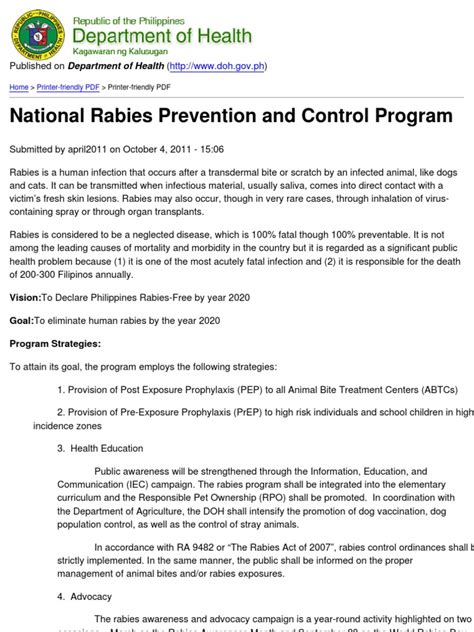 naris doh|RABIES PREVENTION AND CONTROL PROGRAM.